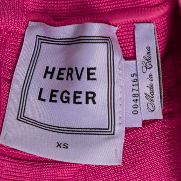 Pre Owned Herve Leger Pink Bandage Cap Sleeve Muriel Bodycon Dress XS