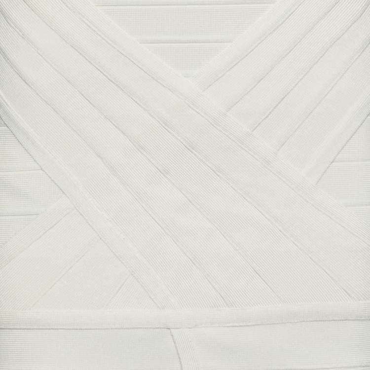 Pre Owned Herve Leger Ivory Bandage Flared Hem Detail Skirt XS