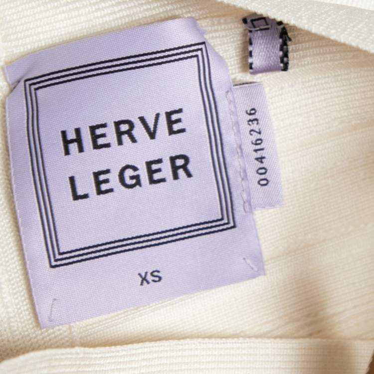 Pre Owned Herve Leger Ivory Bandage Flared Hem Detail Skirt XS