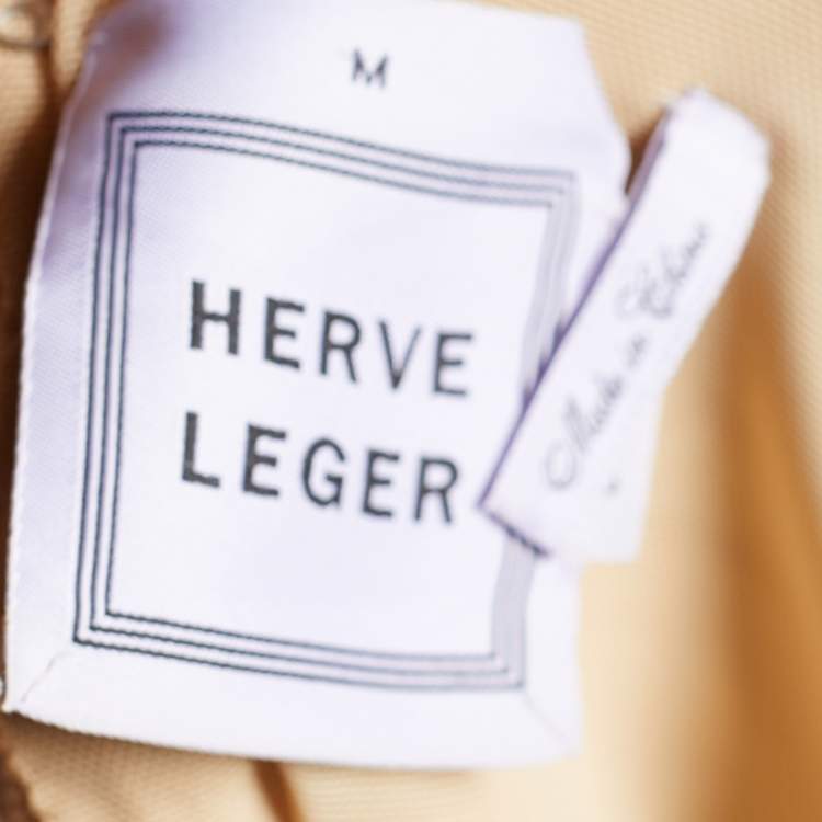 Pre Owned Herve Leger Pale Pink Embellished Eliza Bodycon Dress M