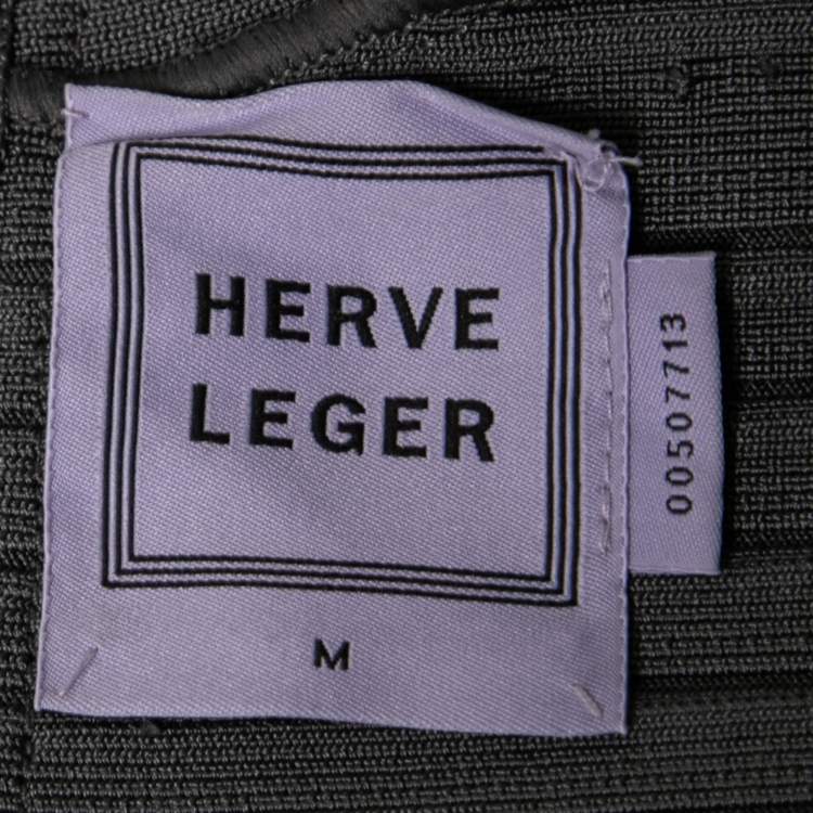 Pre Owned Herve Leger Metallic Grey Bandage Flared Maxi Dress M
