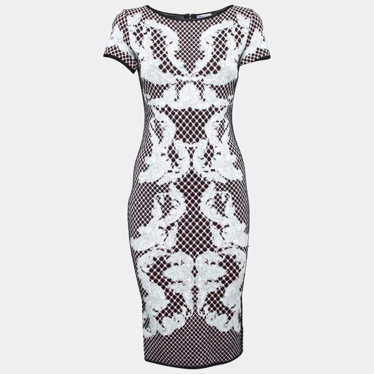 Pre Owned Herve Leger Multicolor Jacquard Knit Emely Bodycon Dress M