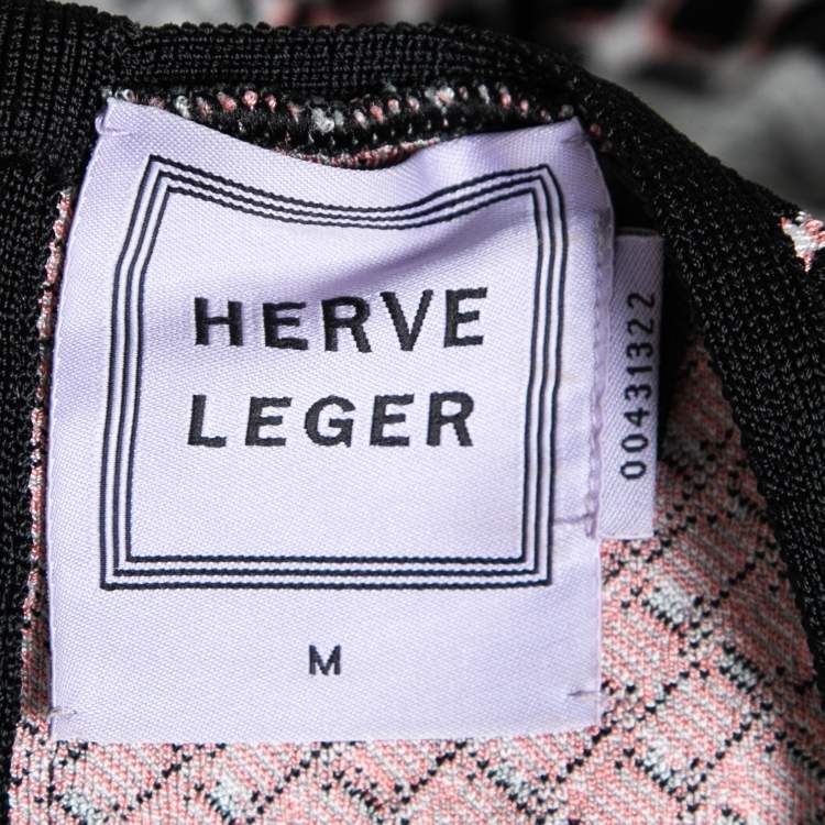 Pre Owned Herve Leger Multicolor Jacquard Knit Emely Bodycon Dress M
