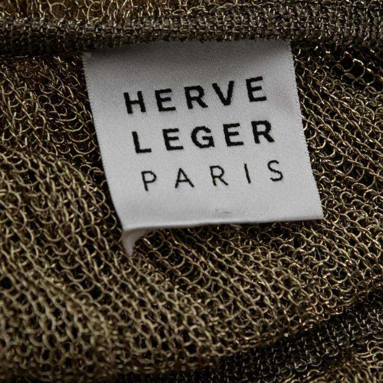 Pre Owned Herve Leger Gold Metallic Ribbed Knit Top S