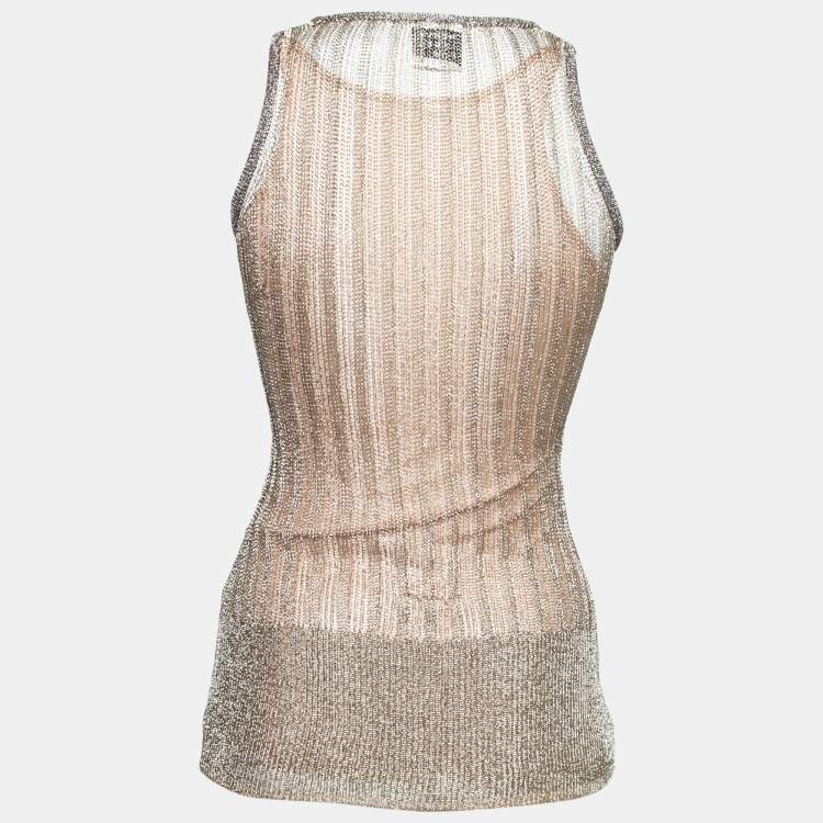 Pre Owned Herve Leger Gold Metallic Ribbed Knit Top S
