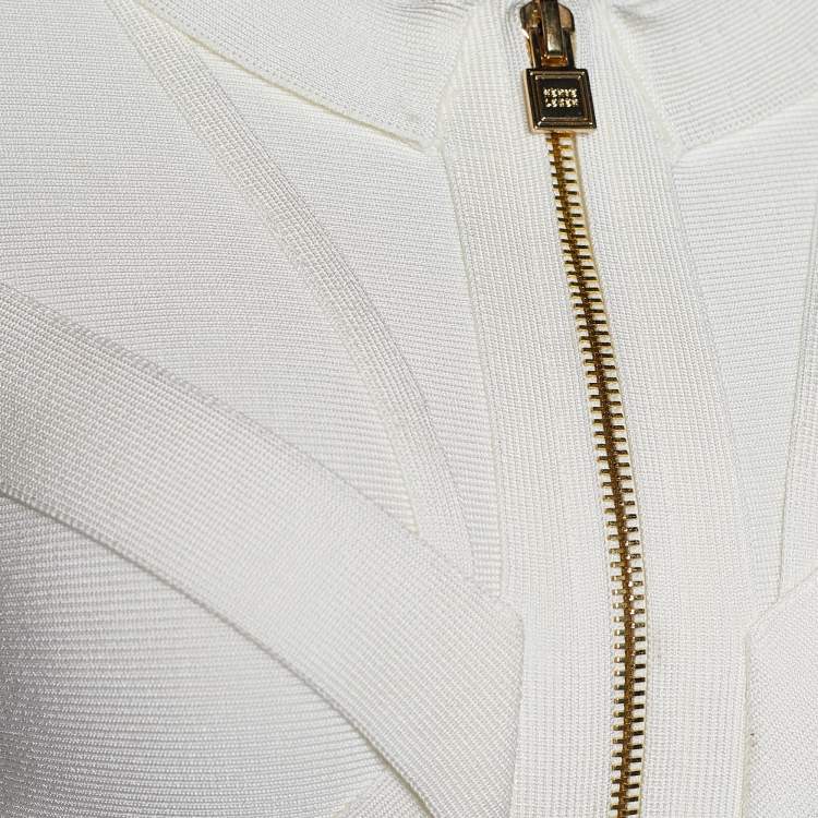Pre Owned Herve Leger Alabaster Knit Origami Fold Detail Viktoria Zip Up Jacket S