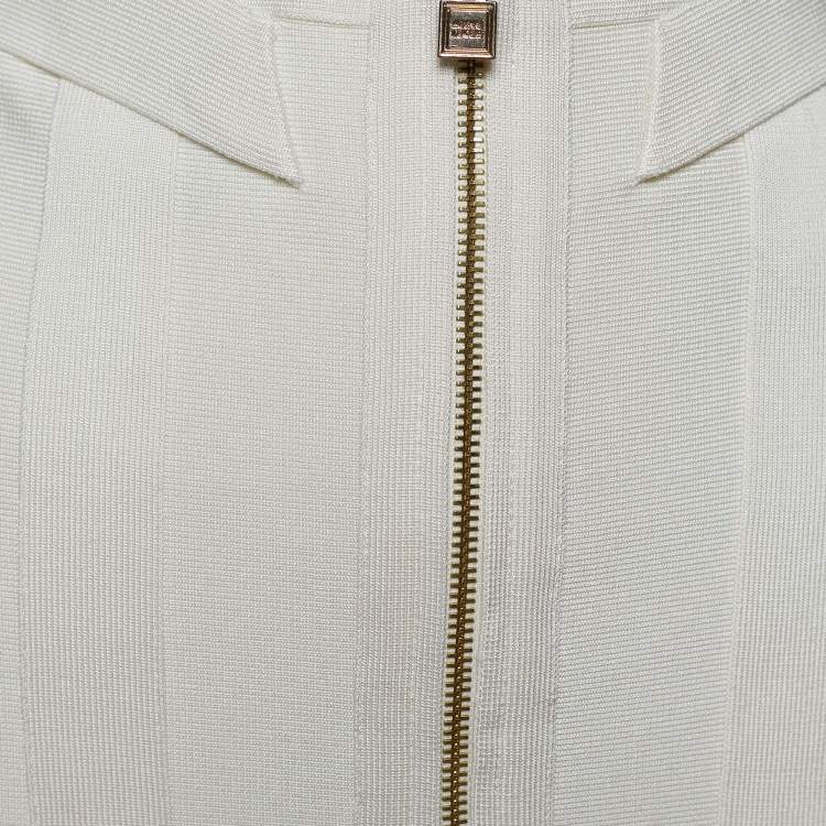 Pre Owned Herve Leger Alabaster Knit Origami Fold Detail Maddison Zip Front Skirt S