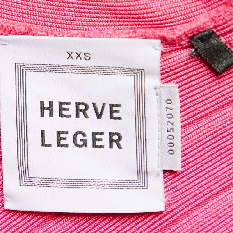 Pre Owned Herve Leger Pink Knit Mini Bandage Dress XXS