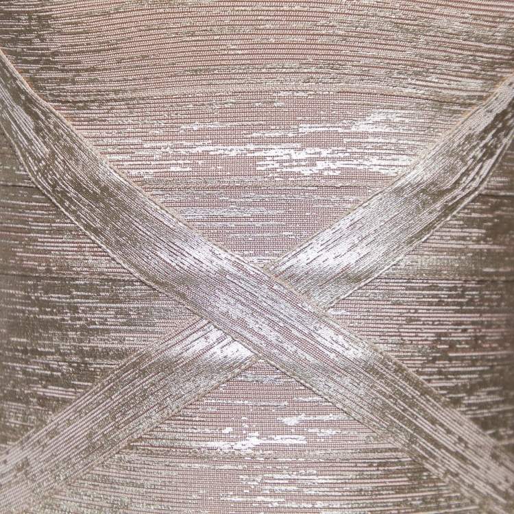 Pre Owned Herve Leger Gold Metallic Foil Print Knit Faith Mini Dress XS