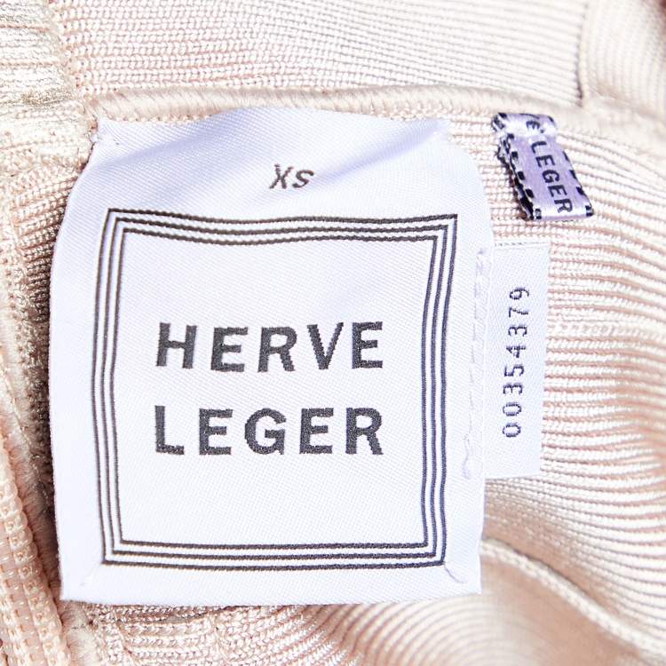 Pre Owned Herve Leger Gold Metallic Foil Print Knit Faith Mini Dress XS
