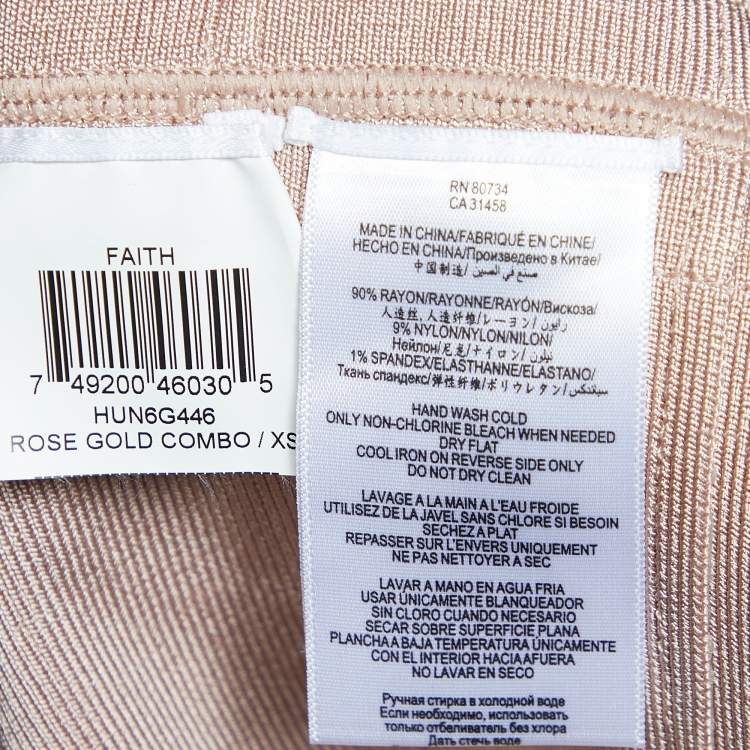 Pre Owned Herve Leger Gold Metallic Foil Print Knit Faith Mini Dress XS