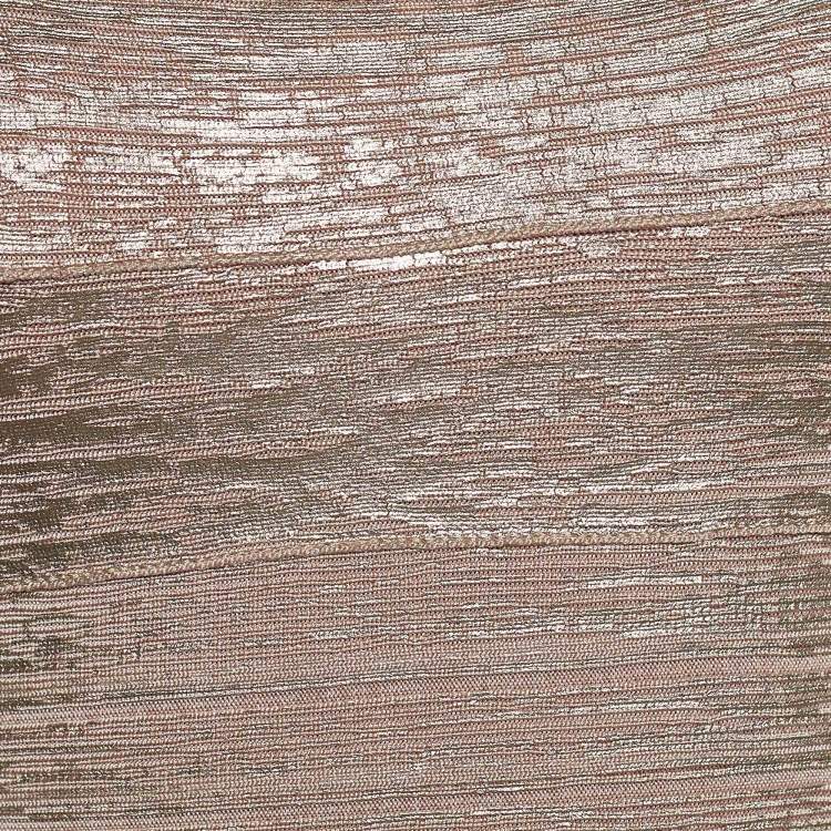 Pre Owned Herve Leger Rose Gold Foil Print Knit Sianna Strapless Dress S