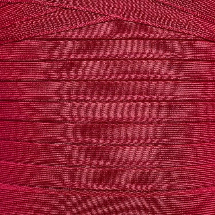 Pre Owned Herve Leger Pink Synthetic Strapless Bodycon Mini Dress XXS