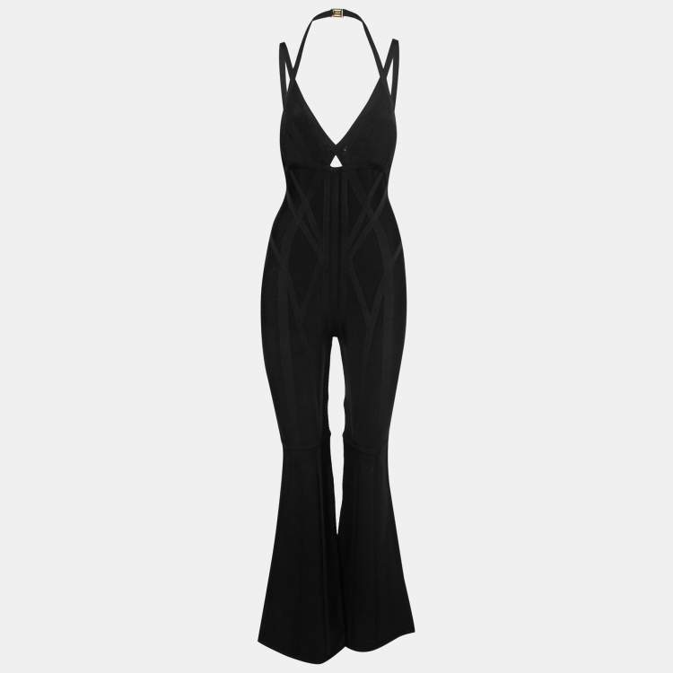 Pre Owned Herve Leger by Max Azria Black Stretch Knit Jumpsuit XS