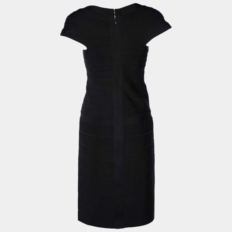 Pre Owned Herve Leger Black Cap Sleeve Bandage Mini Dress M