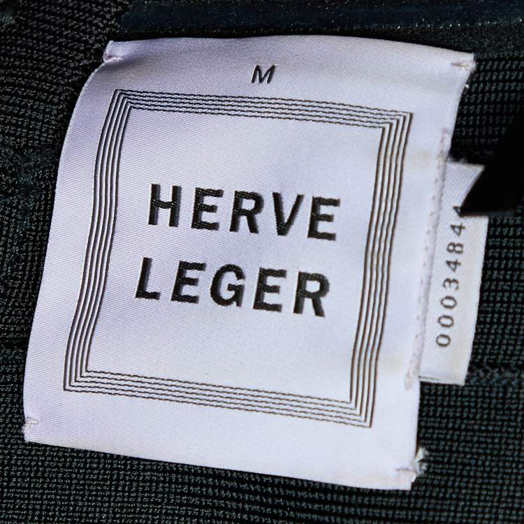 Pre Owned Herve Leger Black Cap Sleeve Bandage Mini Dress M