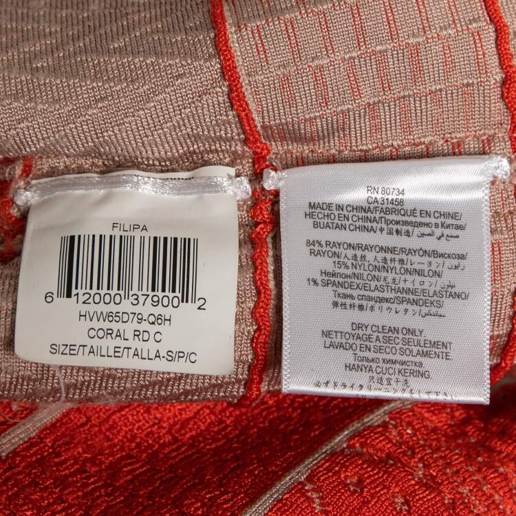 Pre Owned Herve Leger Orange Patterned Stretch Knit Filipa Maxi Dress S 