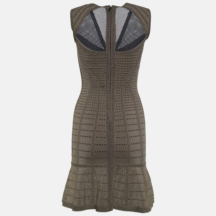 Pre Owned Herve Leger Gold Lurex Knit Natalija Bodycon Dress XS