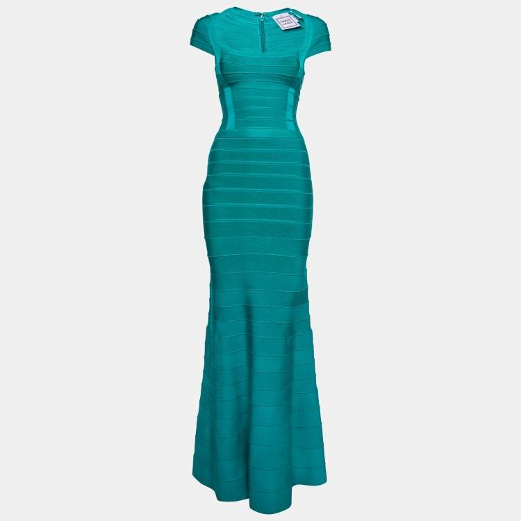 Pre Owned Herve Leger Blue Bandage Lora Bodycon Maxi Dress XS