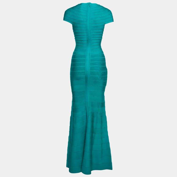 Pre Owned Herve Leger Blue Bandage Lora Bodycon Maxi Dress XS