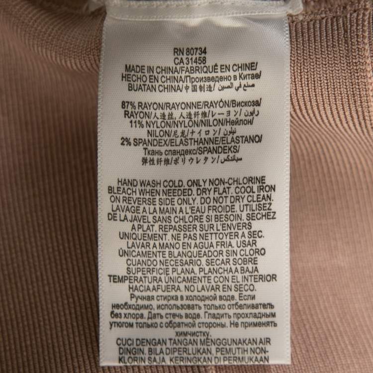 Pre Owned Herve Leger Light Pink & Gold Coated Bandage Ellen Maxi Dress M