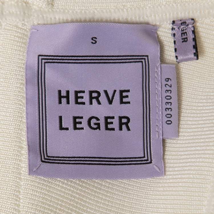 Pre Owned Herve Leger Ivory Knit Scalloped Jules Dress S