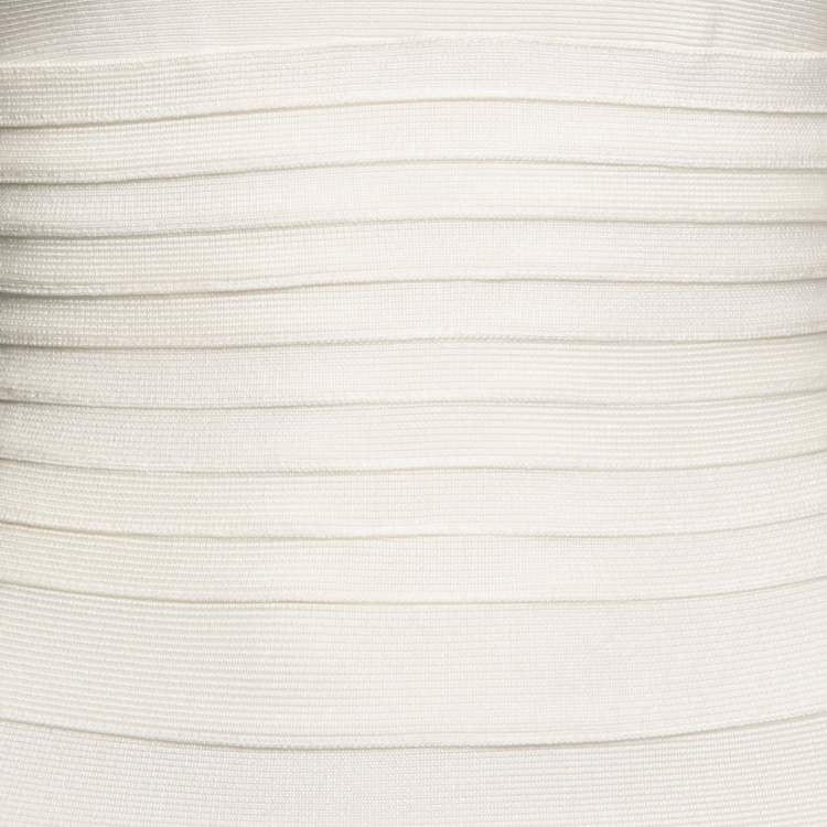Pre Owned Herve Leger Ivory Knit Scalloped Jules Dress S