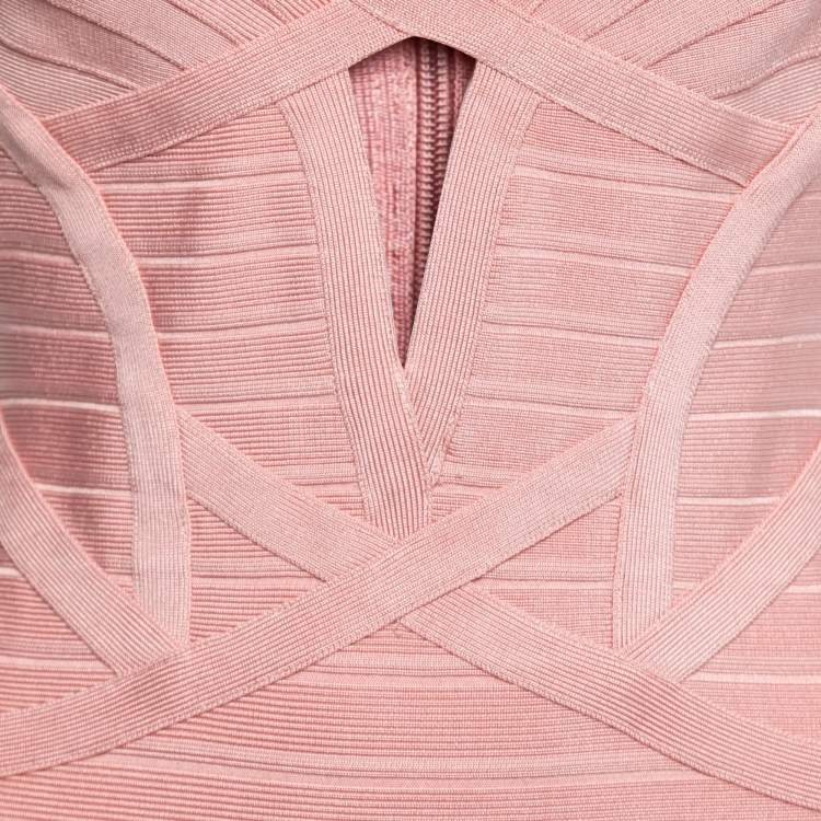 Pre Owned Herve Leger Light Pink Knit Bandage Maxi Dress M