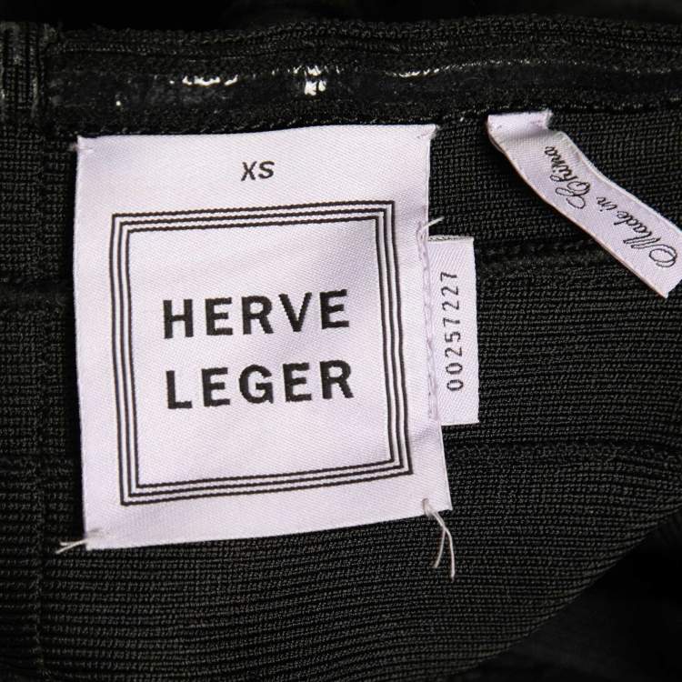 Pre Owned Herve Leger Black Textured Knit Strapless Bandage Mini Dress XS