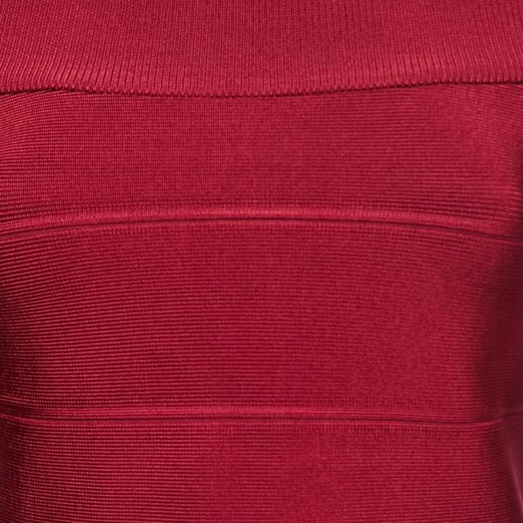 Pre Owned Herve Leger Burgundy Stretch Knit Bandage Top S