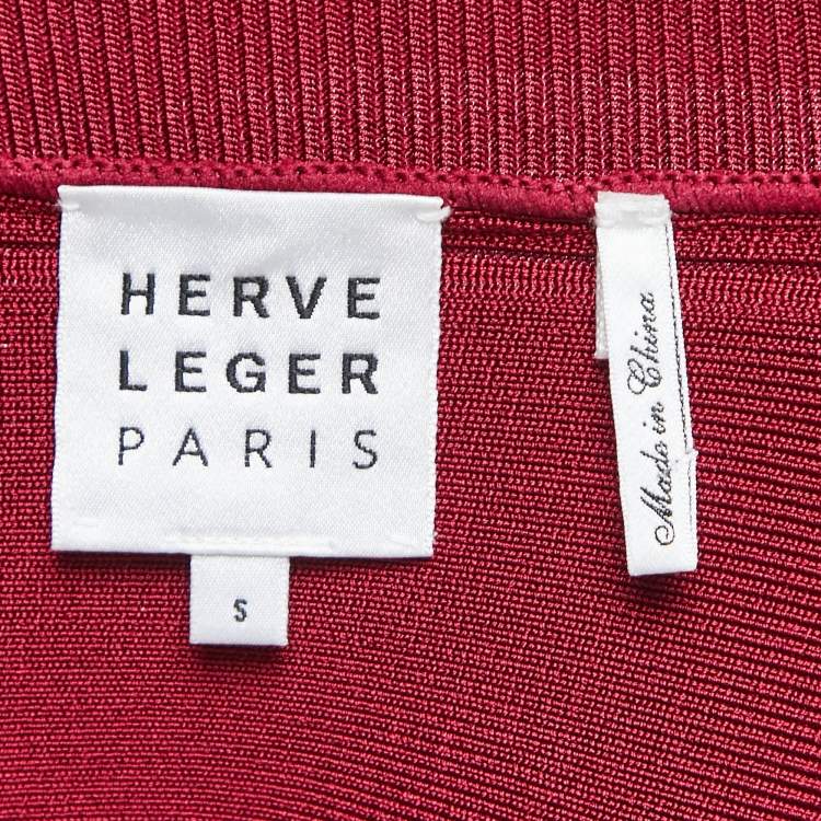 Pre Owned Herve Leger Burgundy Stretch Knit Bandage Top S