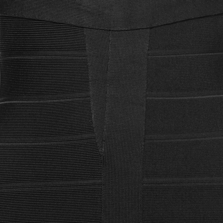 Pre Owned Herve Leger Black Knit Bandage Long Dress M