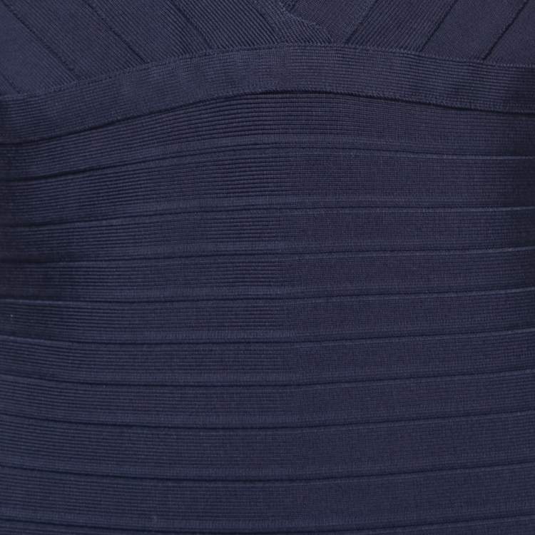 Pre Owned Herve Leger Dark Blue Bandage Knit Midi Dress L