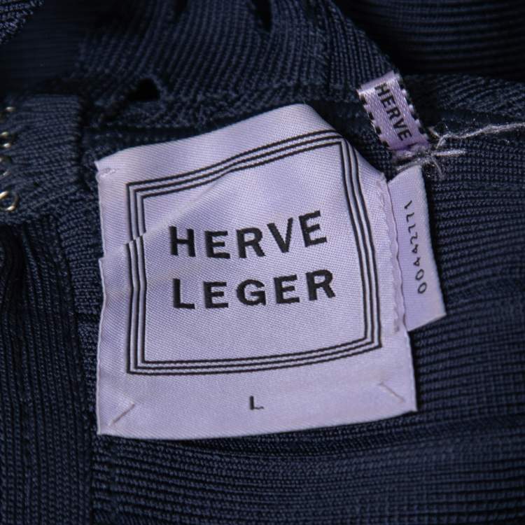 Pre Owned Herve Leger Dark Blue Bandage Knit Midi Dress L