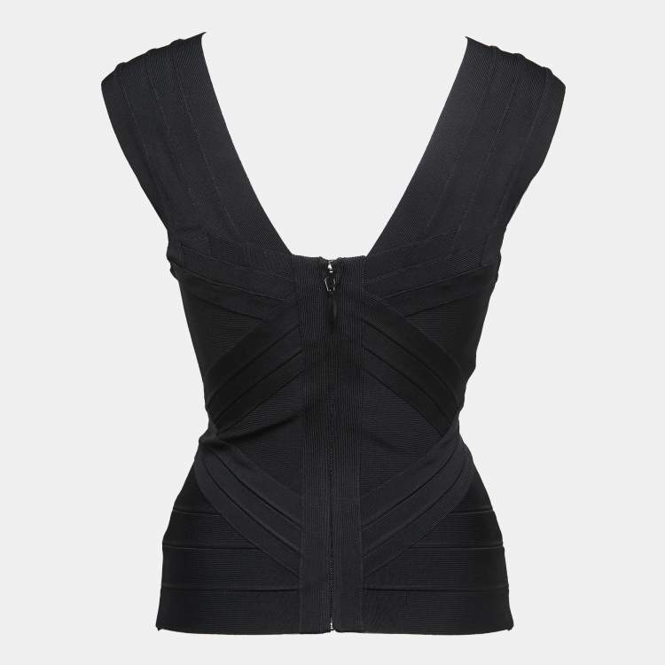 Pre Owned Herve Leger Black Knit Sleeveless Blouse S