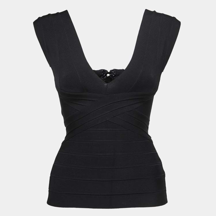 Pre Owned Herve Leger Black Knit Sleeveless Blouse S