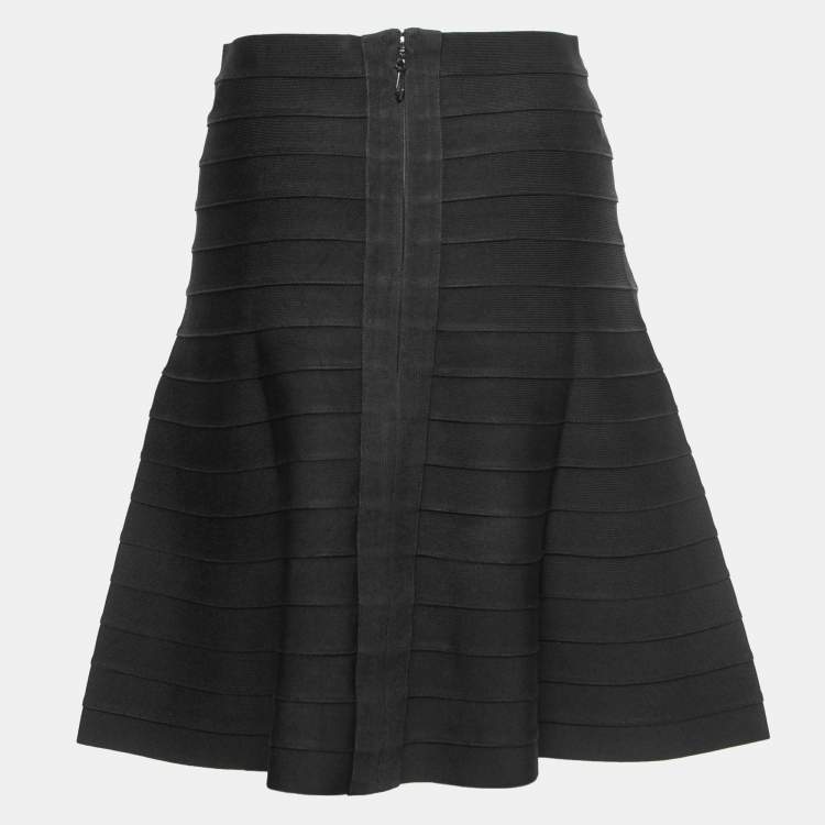 Pre Owned Herve Leger Black Bandage Knit Mini Skirt M