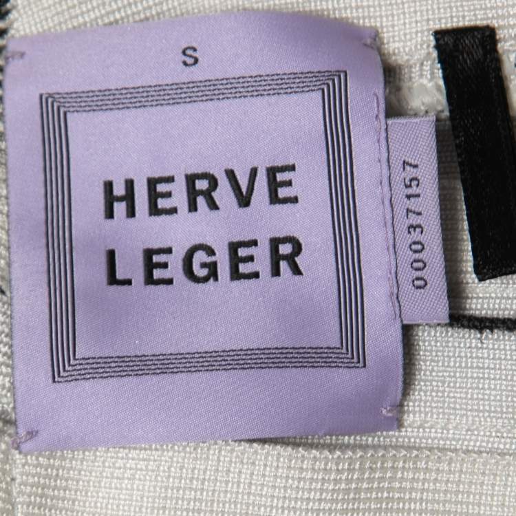 Pre Owned Herve Leger Black/White Bandage Knit Bodycon Dress S