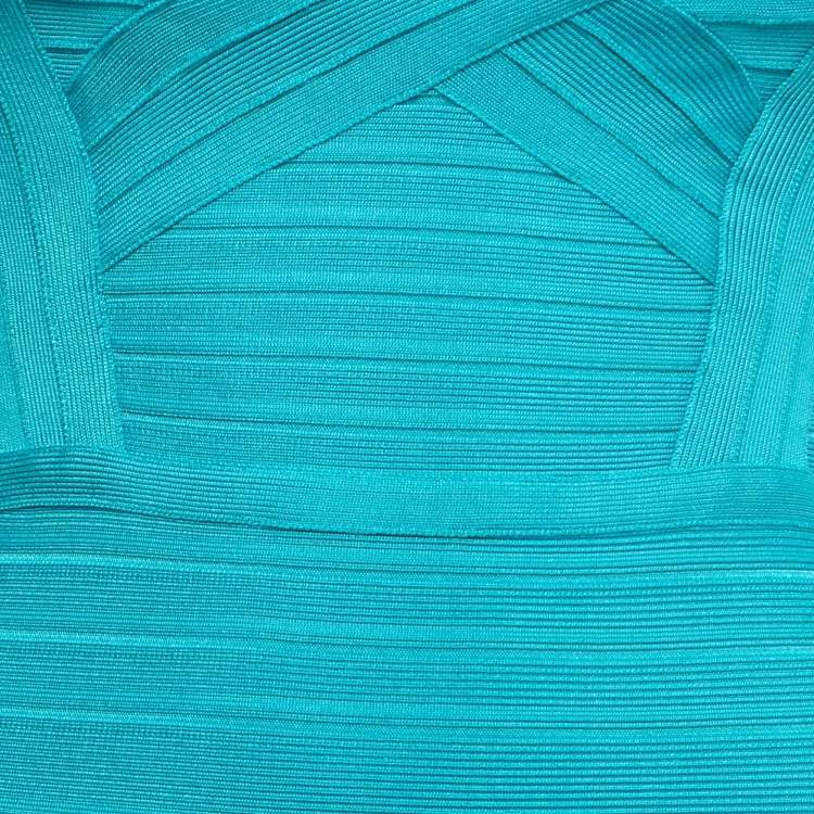 Pre Owned Herve Leger Blue Knit Sleeveless Bandage Dress XS