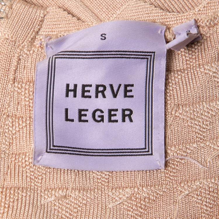 Pre Owned Herve Leger Light Pink Studded Scalloped Bandage Knit Dress S