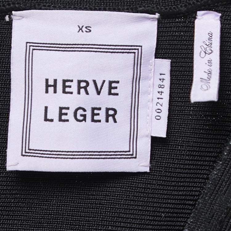 Pre Owned Herve Leger Black Patterned Knit Bodycon Short Dress XS