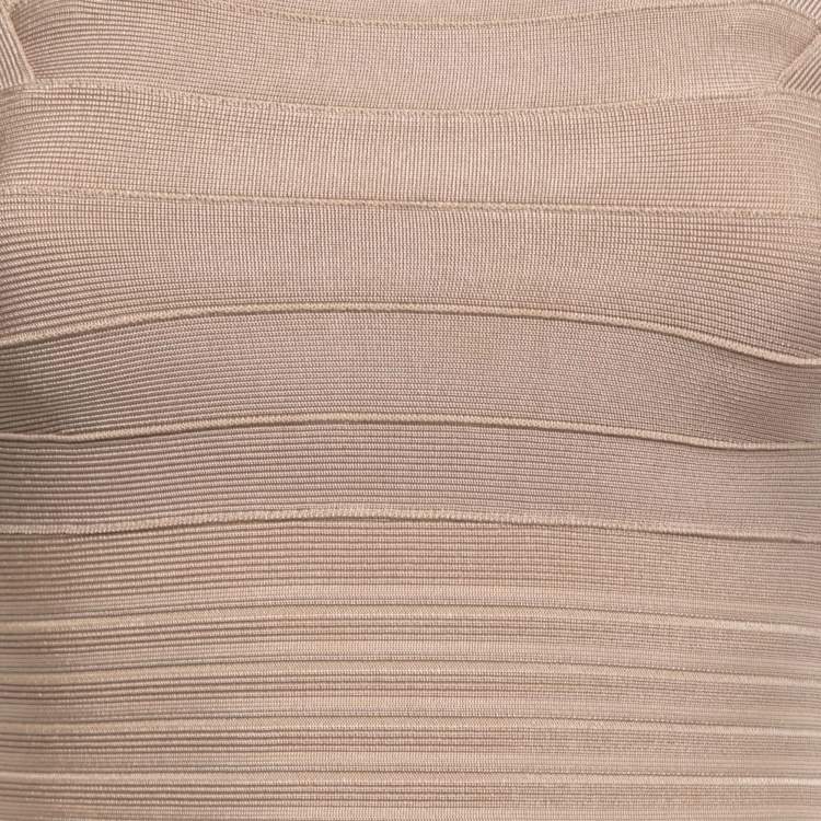 Pre Owned Herve Leger Beige Knit Off-Shoulder Bandage Short Dress XS