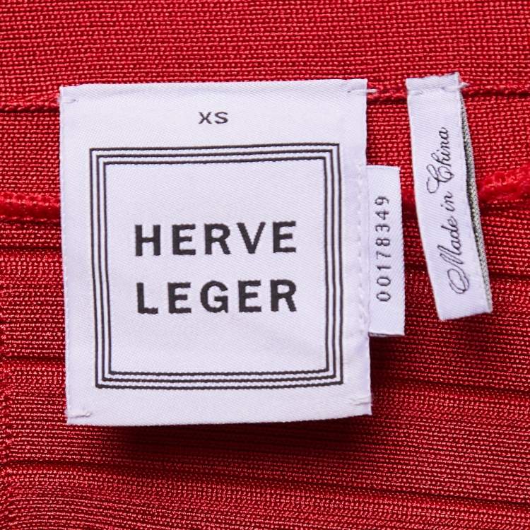 Pre Owned Herve Leger Red Bandage Knit Bodycon Mini Dress XS