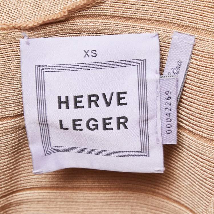 Pre Owned Herve Leger Gold Bandage Knit Scoop Neck Bodycon Mini Dress XS