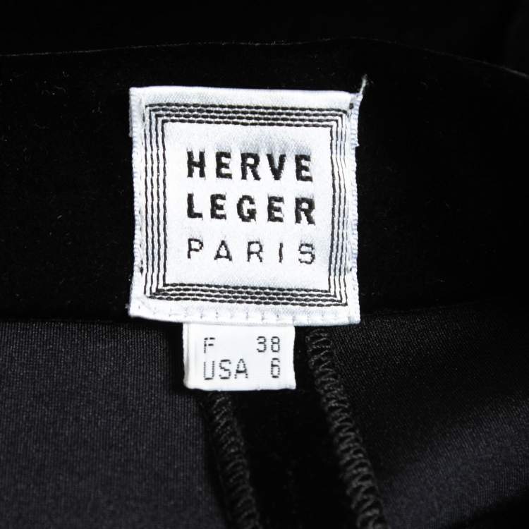 Pre Owned Herve Leger Vintage Black Velvet Straight Leg High Waist Trousers S