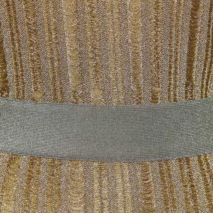 Pre Owned Herve Leger Gold Textured Lurex Knit Sleeveless Gown S