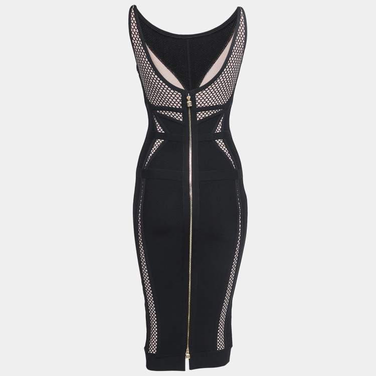 Pre Owned Herve Leger Black Knit Sleeveless Midi Bodycon Dress S