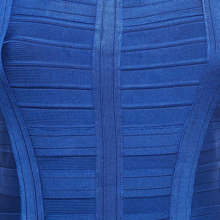 Pre Owned Herve Leger By Max Azria Dark Blue Knit Sleeveless Fit & Flare Maxi Dress S