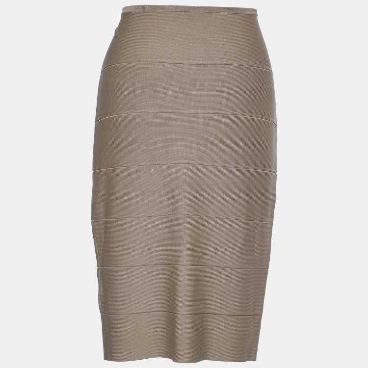 Pre Owned Herve Leger Vintage Beige Knit Skirt M