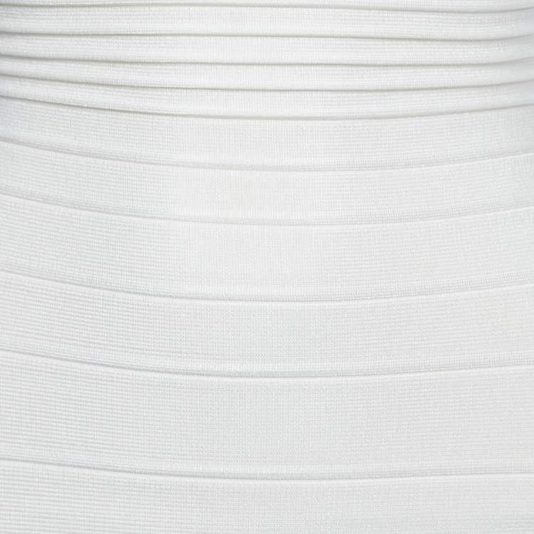 Pre Owned Herve Leger White Bandage Knit Ellen Maxi Dress XXS